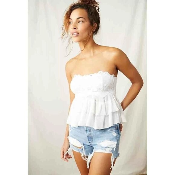 Intimately Free People Adella Corset Cami Blouse Top Tube Lace White S 281186 - Picture 1 of 7